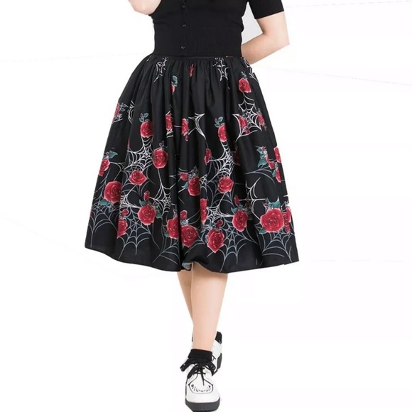 Hell Bunny SABRINA Skirt Red Roses & Spider Webs - Picture 1 of 6